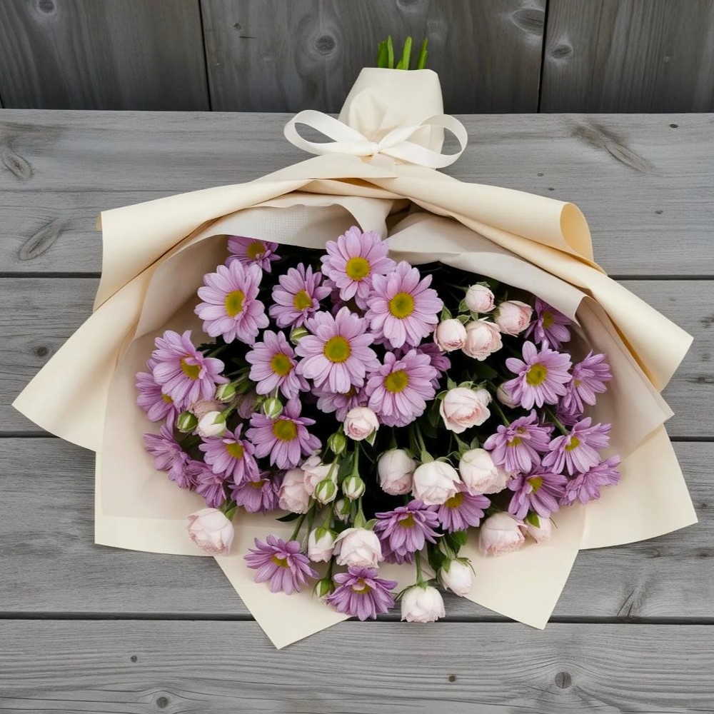 Букет цветов из: Розы и Хризантемы в Столбище