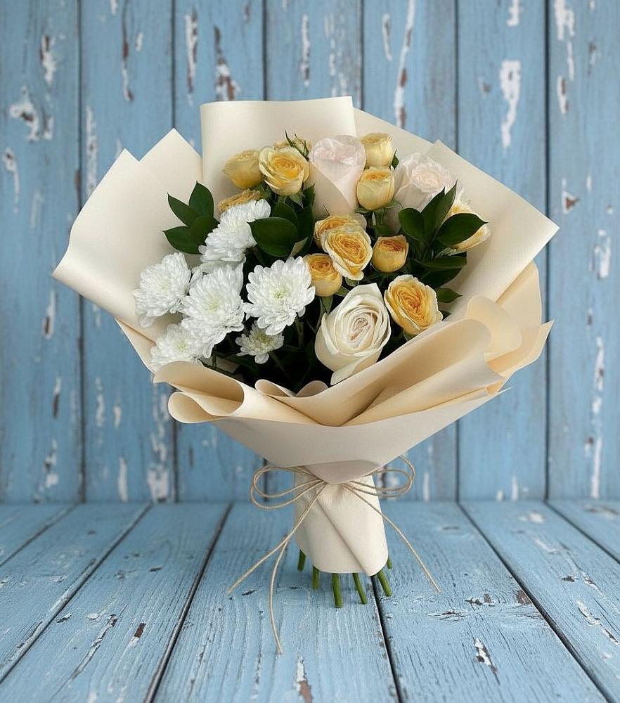 Букет цветов из: Розы и Хризантемы в Столбище