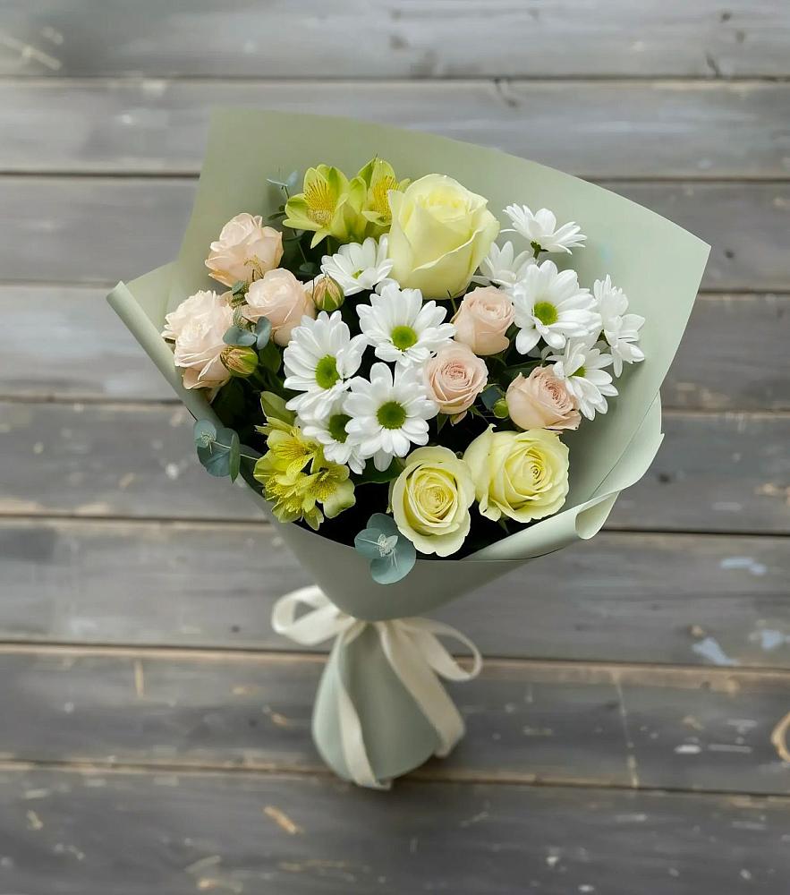 Букет цветов из: Альстромерии, Розы и Хризантемы в Столбище