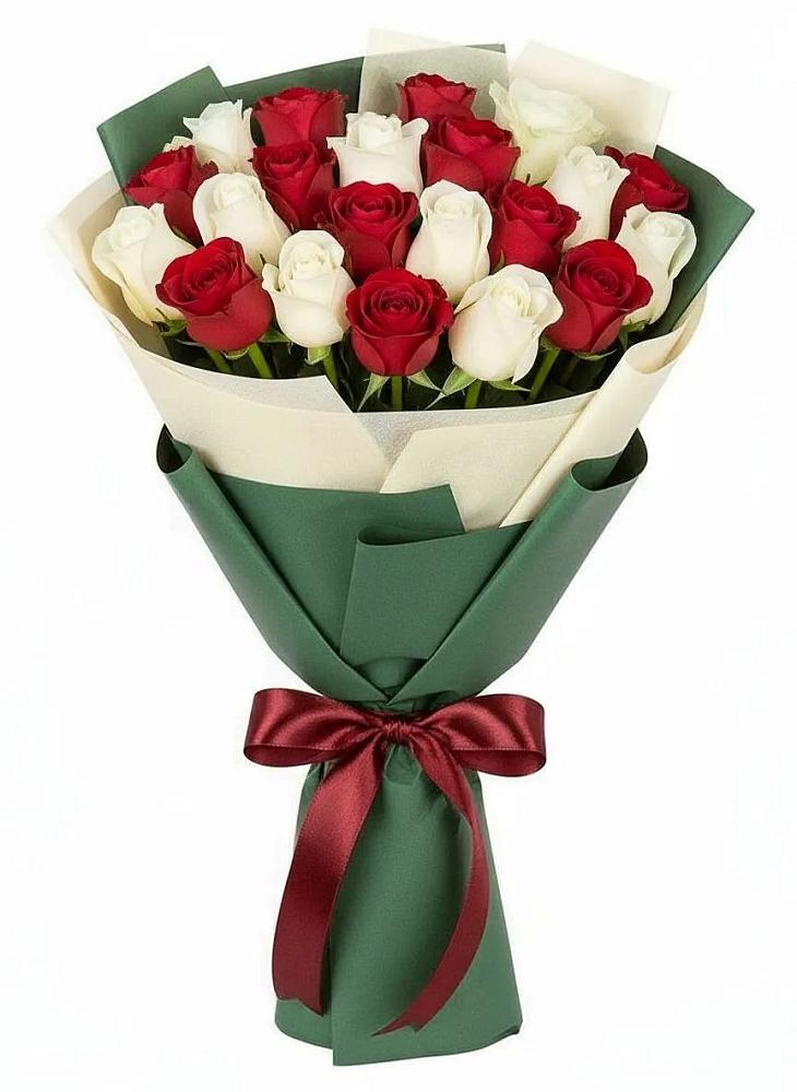 Букет Микс из красных и белых роз в Столбище