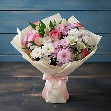 Букет цветов из:  Хризантемы, Альстромерии и Розы в Столбище